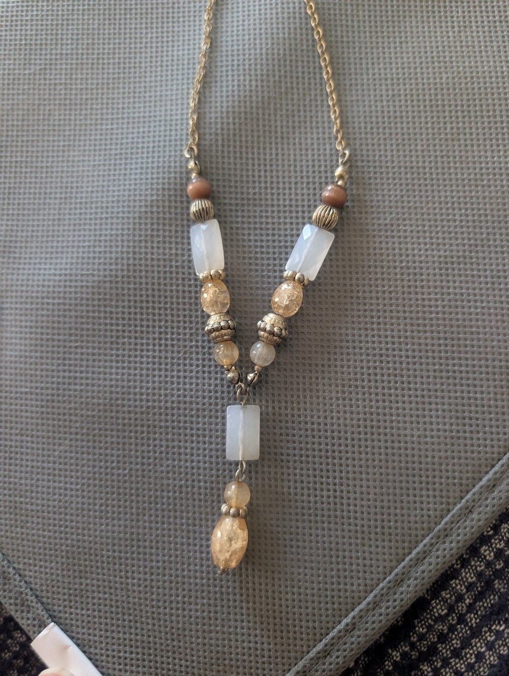 Lauren Conrad Gold-Tone Beaded Pendant Necklace with Cream and White Accents